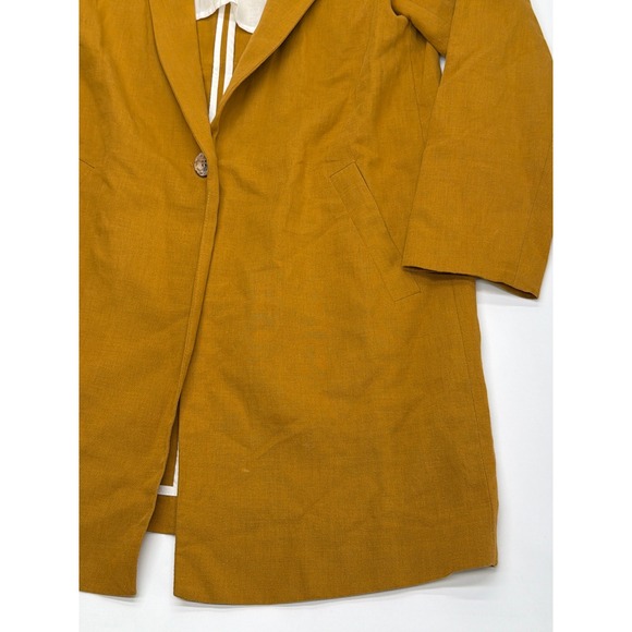 Zara Womens Mustard Yellow Longline 100% Cotton Blazer Jacket Size S Small - Picture 3 of 9